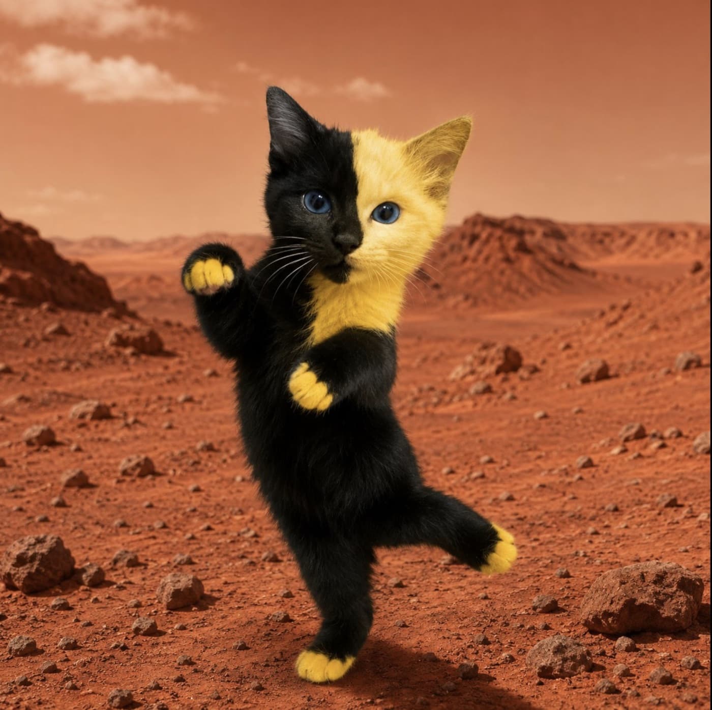 Bicat standing on two legs on the surface of Mars